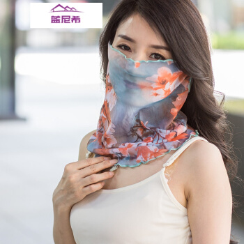 防〓袖套日烧け止めマフラー女性の首カバーの薄いタイプの夏の氷の千変万変掛耳式マフラーマスクの一体の小さいスカーフのベールは優雅な木蘭色です。